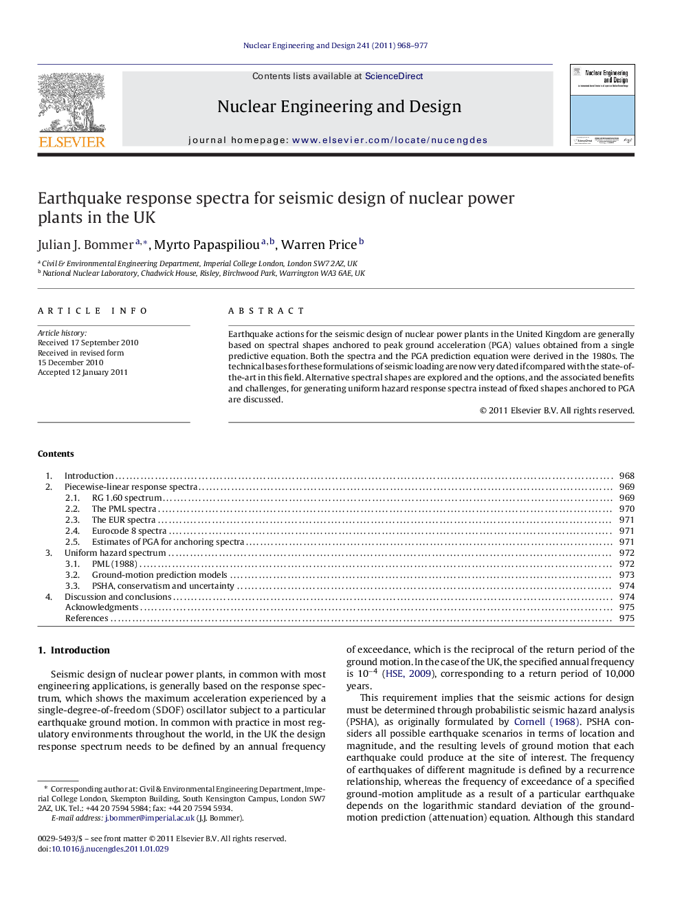 عکس صفحه اول مقاله: Earthquake response spectra for seismic design of nuclear power plants in the UK Earthquake response spectra for seismic design of nuclear power plants in the UK