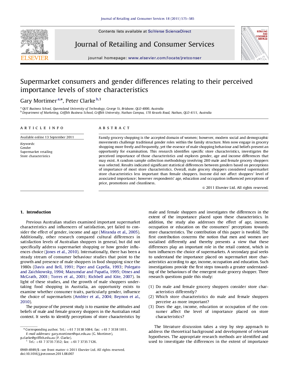 Supermarket consumers and gender differences relating to their perceived importance levels of store characteristics