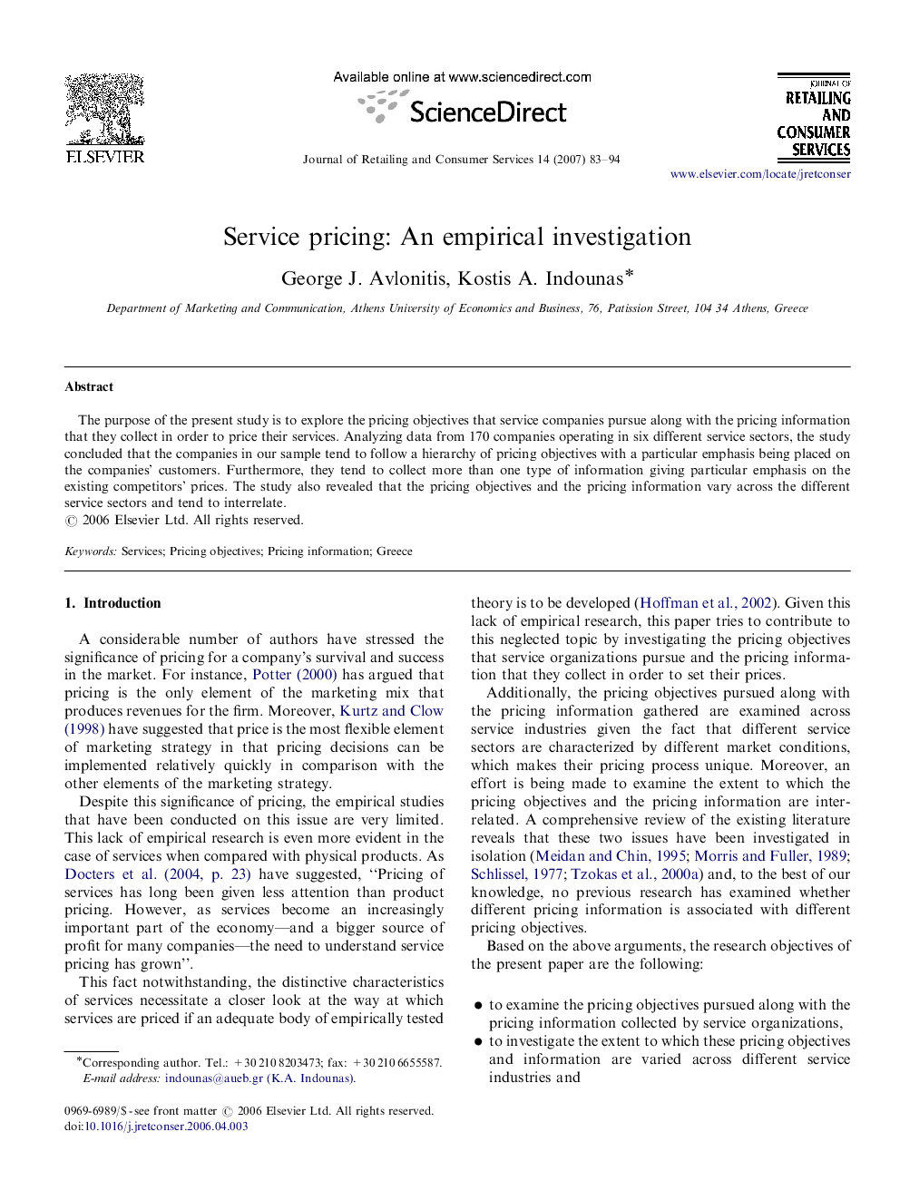 Service pricing: An empirical investigation