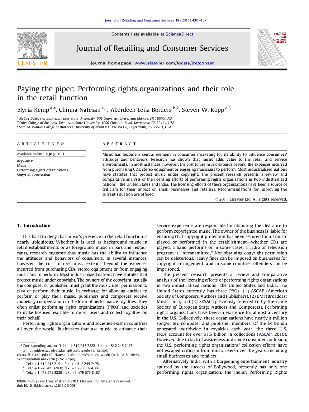 Paying the piper: Performing rights organizations and their role in the retail function