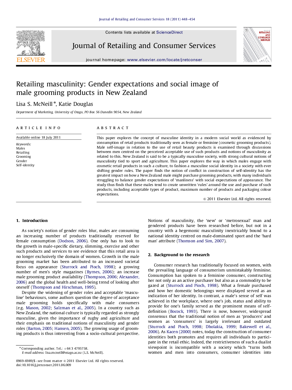 Retailing masculinity: Gender expectations and social image of male grooming products in New Zealand