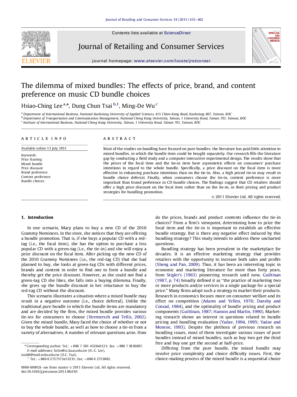 The dilemma of mixed bundles: The effects of price, brand, and content preference on music CD bundle choices