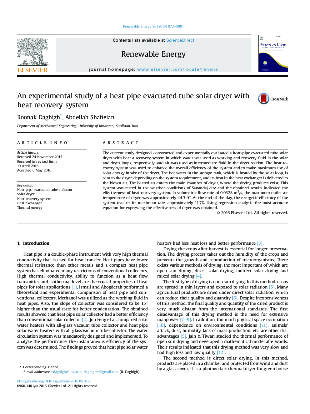 An experimental study of a heat pipe evacuated tube solar dryer with heat recovery system