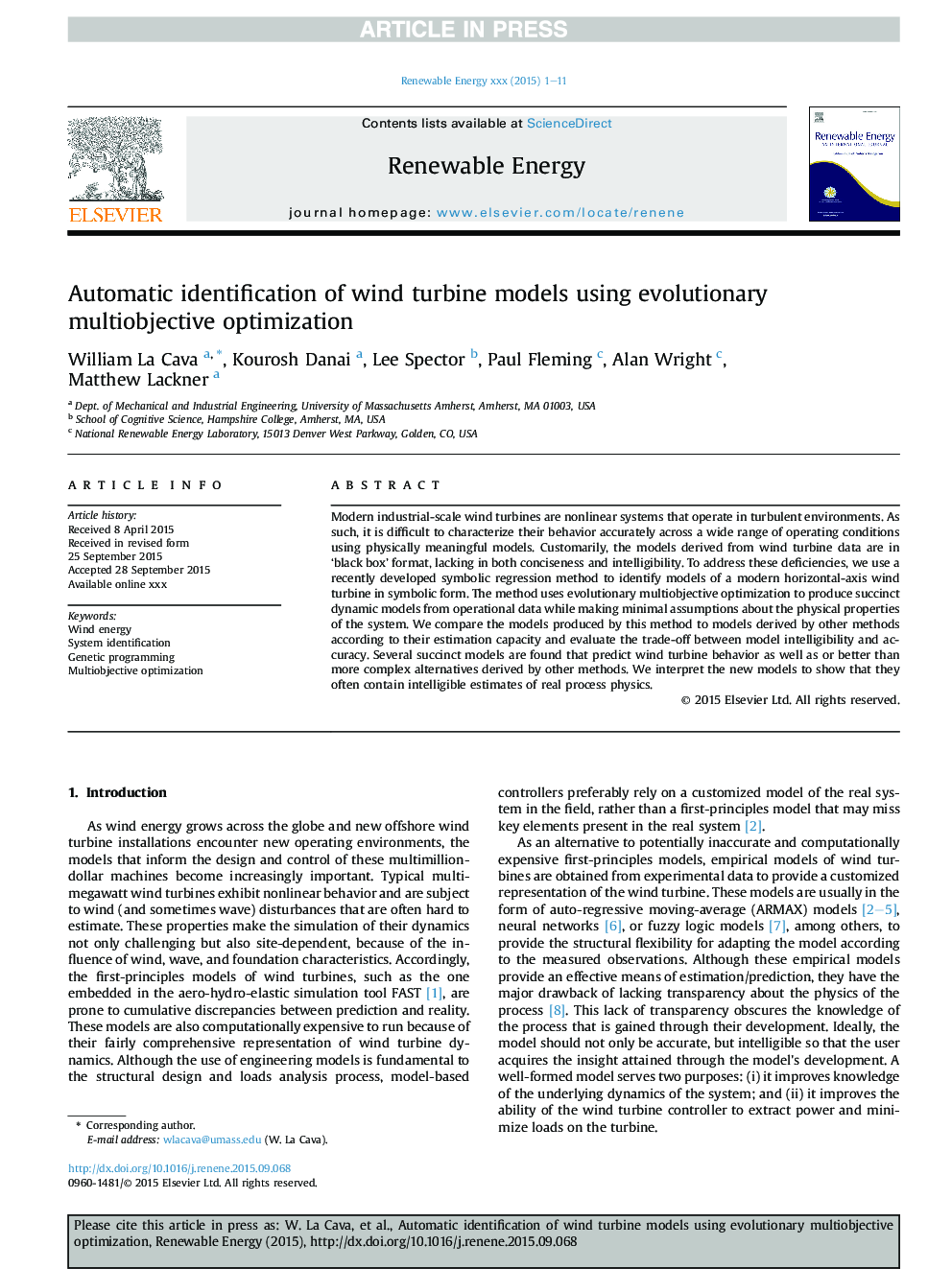 Automatic identification of wind turbine models using evolutionary multiobjective optimization