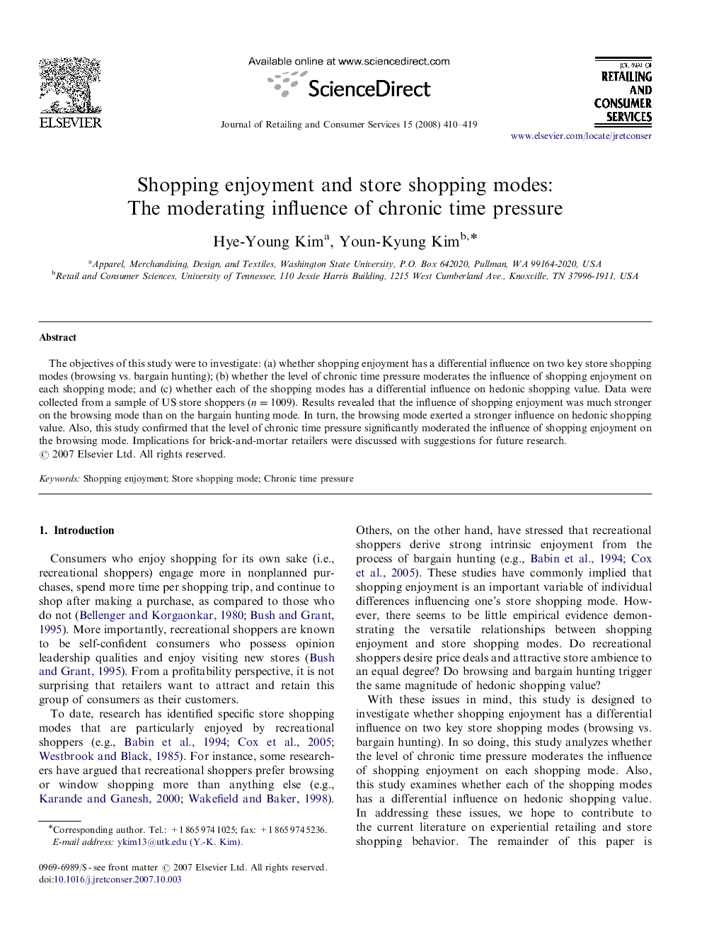 Shopping enjoyment and store shopping modes: The moderating influence of chronic time pressure