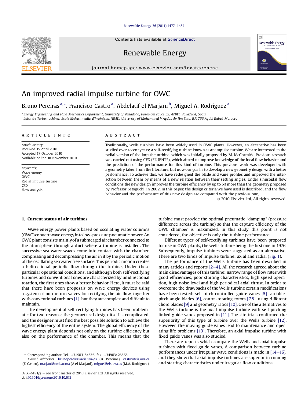 An improved radial impulse turbine for OWC