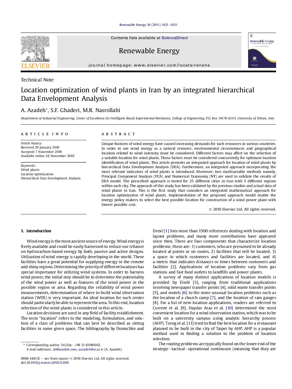 Location optimization of wind plants in Iran by an integrated hierarchical Data Envelopment Analysis