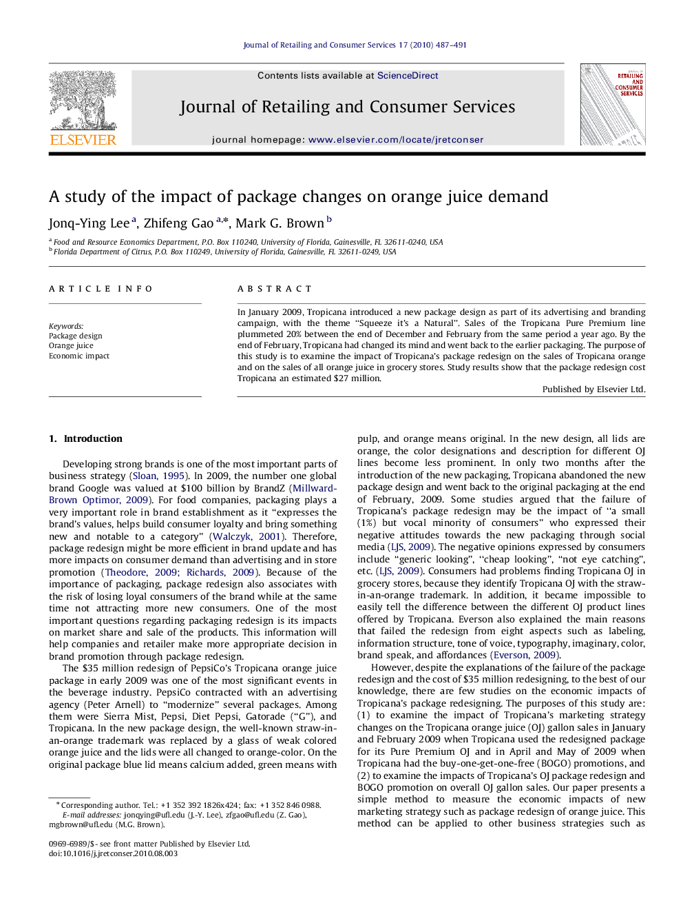 A study of the impact of package changes on orange juice demand