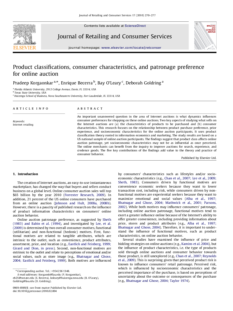 Product classifications, consumer characteristics, and patronage preference for online auction