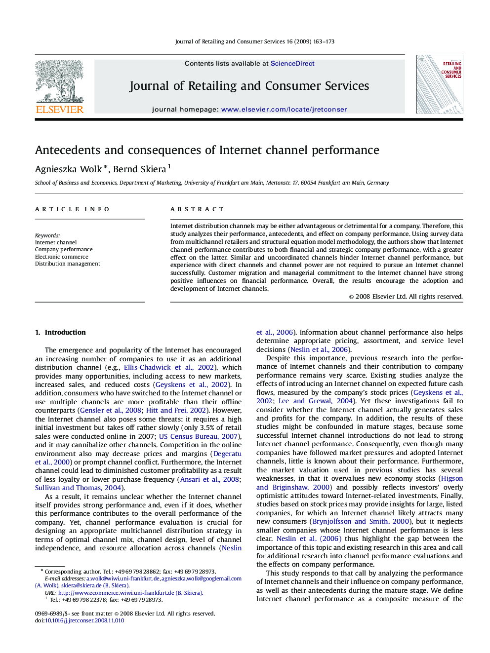 Antecedents and consequences of Internet channel performance