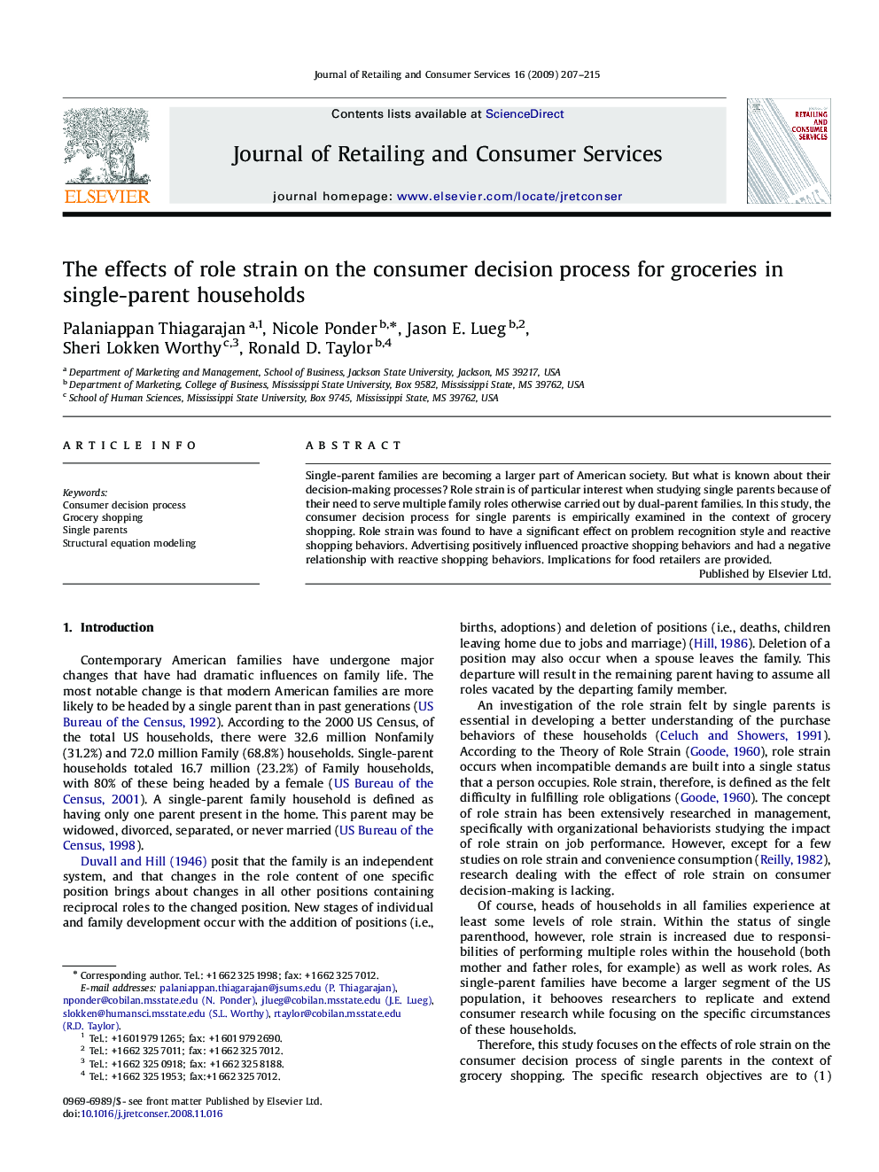 The effects of role strain on the consumer decision process for groceries in single-parent households