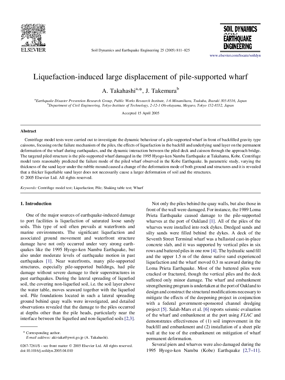 Liquefaction-induced large displacement of pile-supported wharf