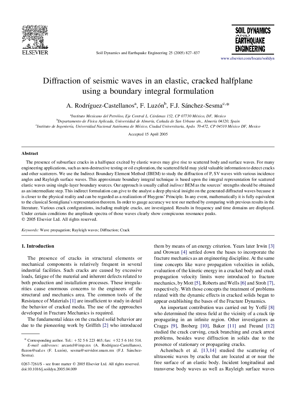 Diffraction of seismic waves in an elastic, cracked halfplane using a boundary integral formulation