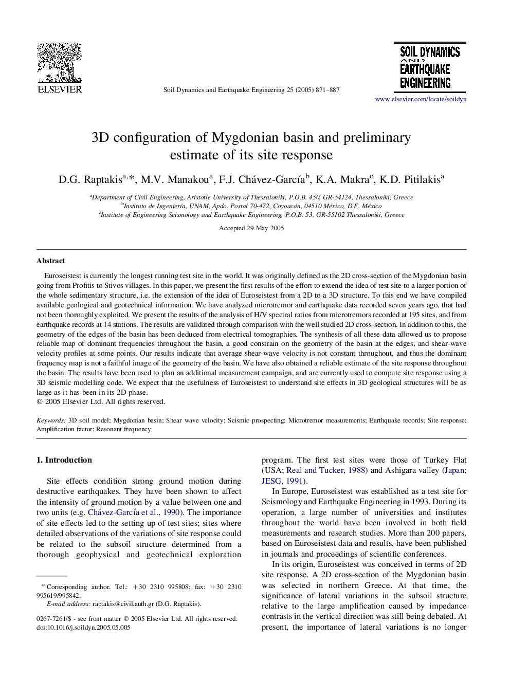 3D configuration of Mygdonian basin and preliminary estimate of its site response