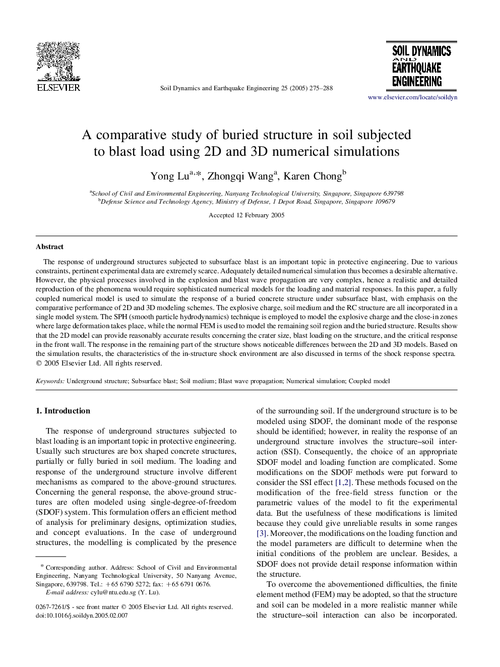 A comparative study of buried structure in soil subjected to blast load using 2D and 3D numerical simulations