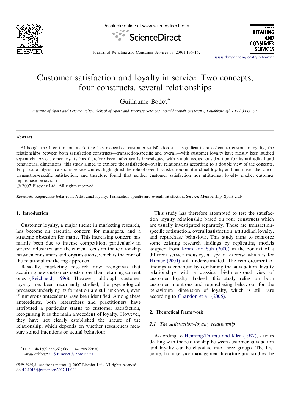 Customer satisfaction and loyalty in service: Two concepts, four constructs, several relationships