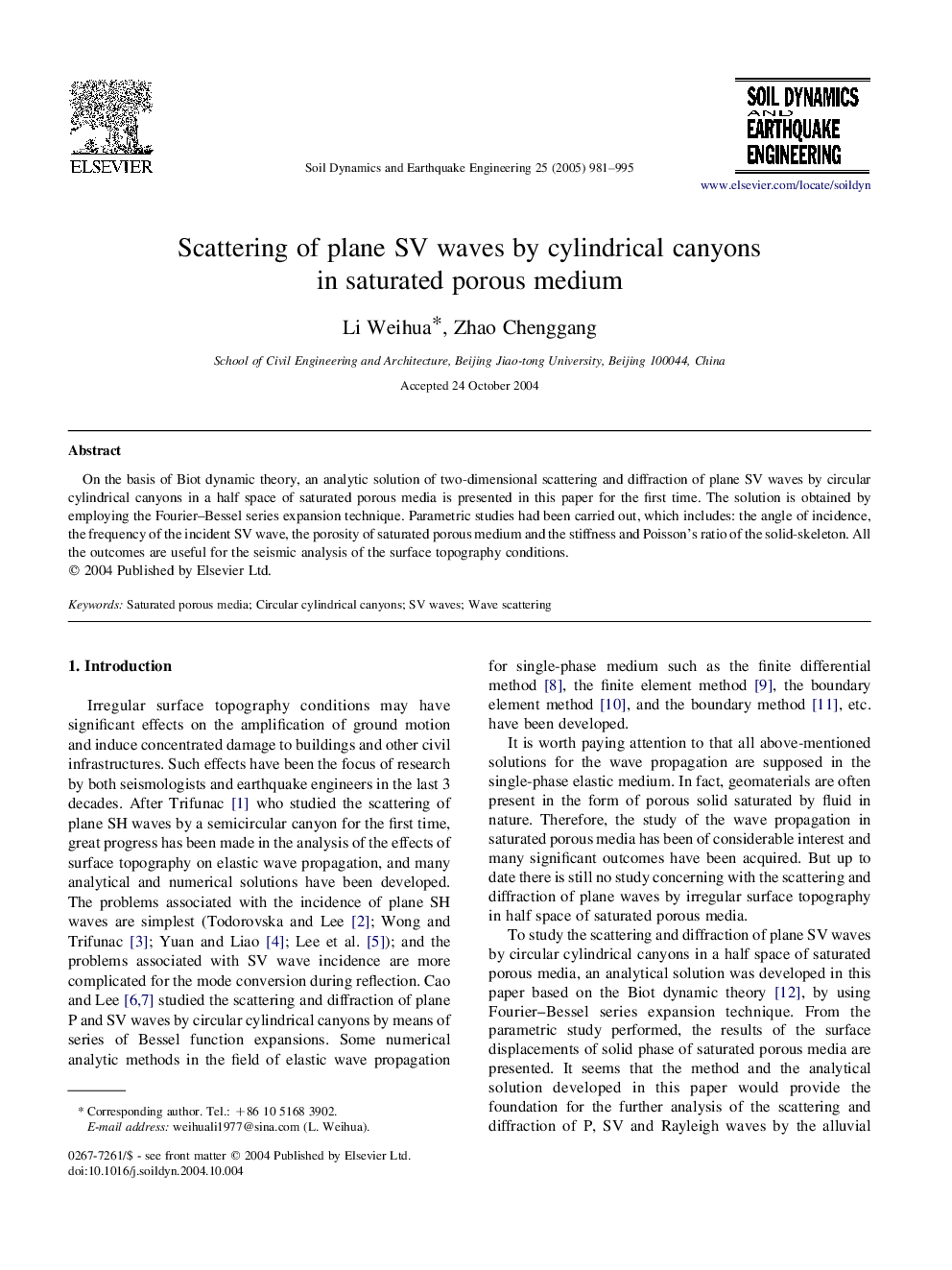 Scattering of plane SV waves by cylindrical canyons in saturated porous medium