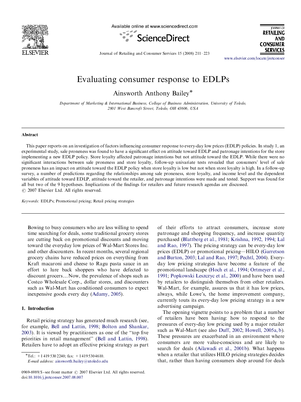 Evaluating consumer response to EDLPs