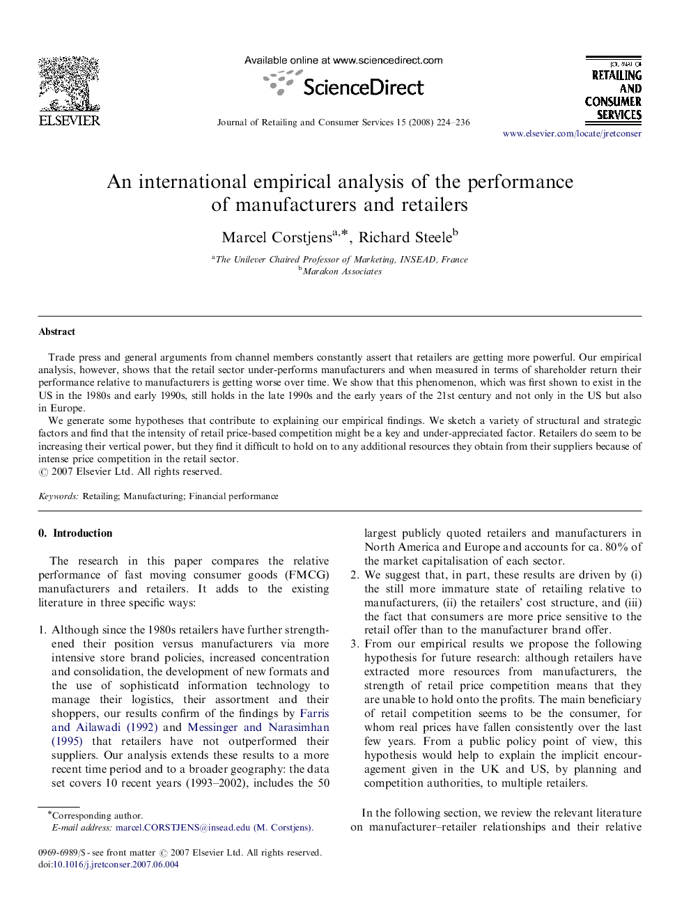 An international empirical analysis of the performance of manufacturers and retailers