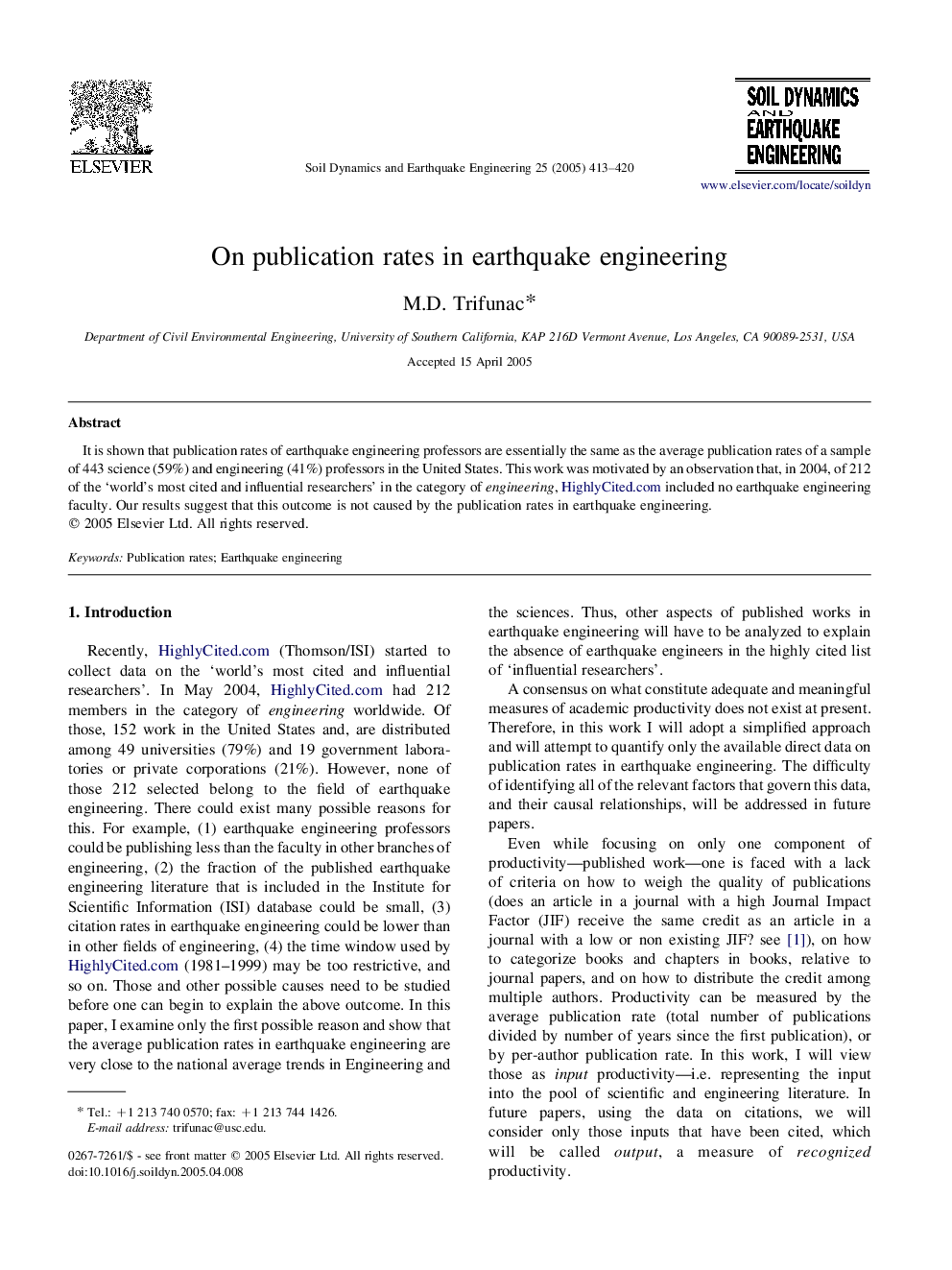 On publication rates in earthquake engineering