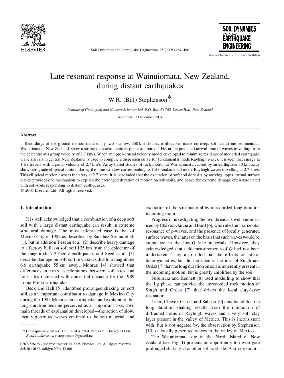 Late resonant response at Wainuiomata, New Zealand, during distant earthquakes