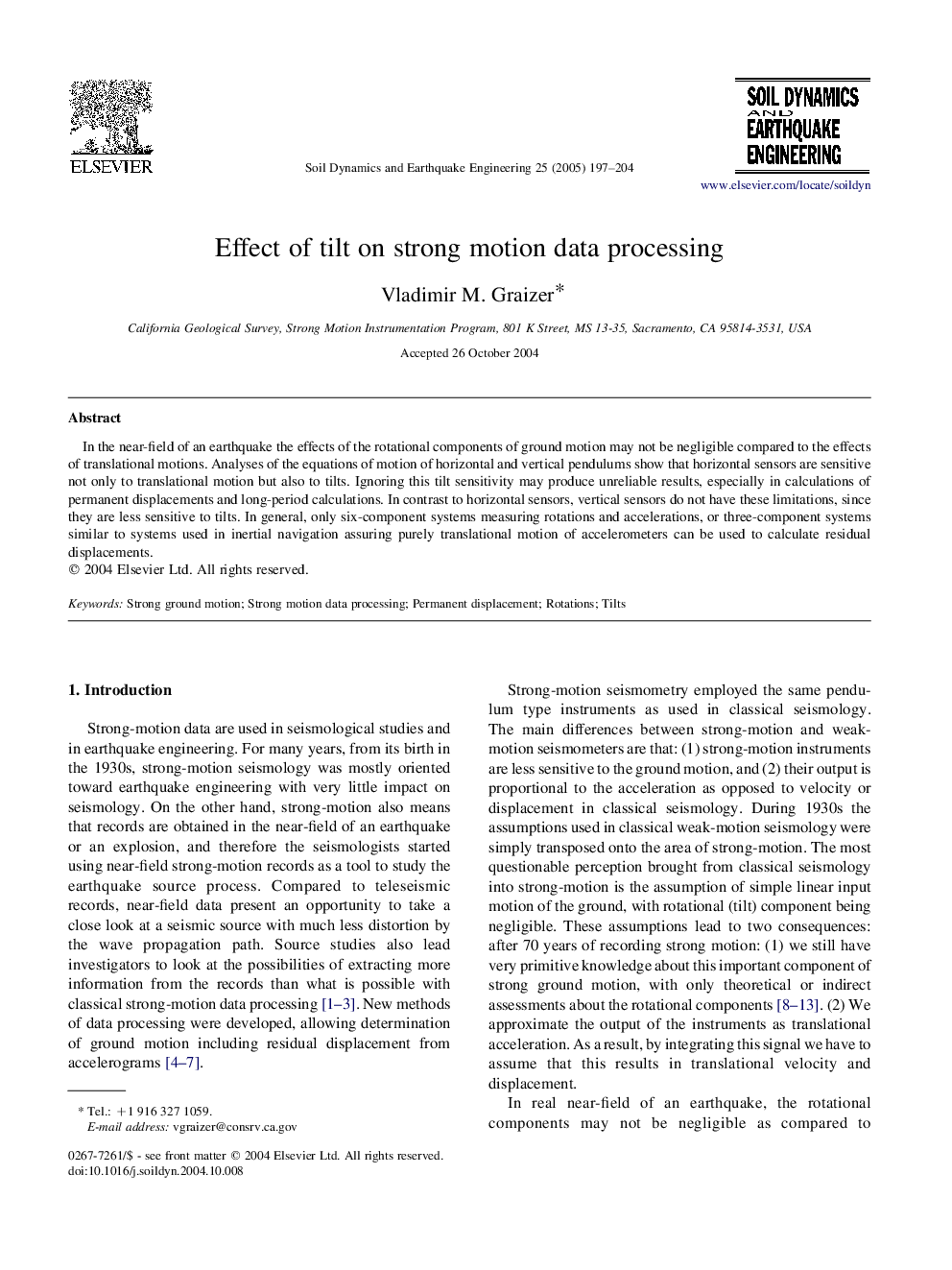 Effect of tilt on strong motion data processing