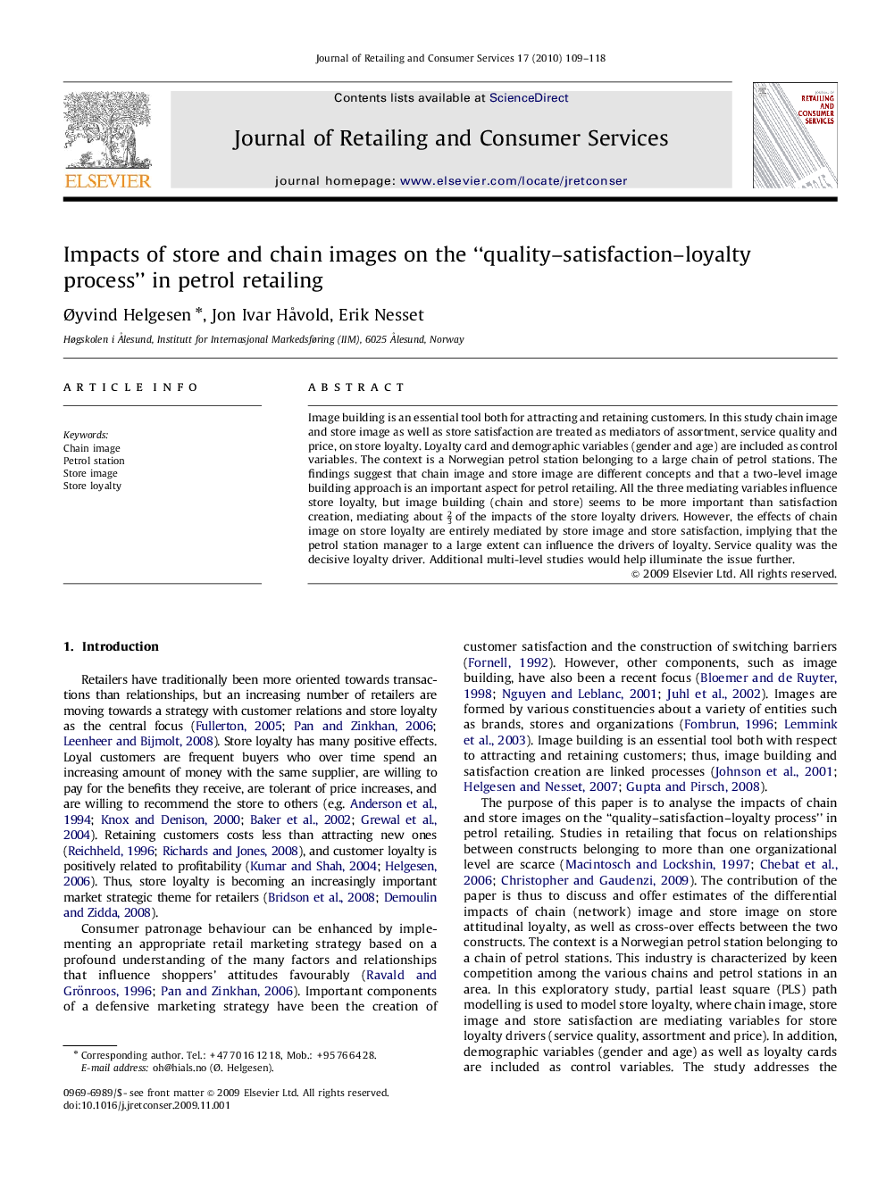 Impacts of store and chain images on the “quality–satisfaction–loyalty process” in petrol retailing