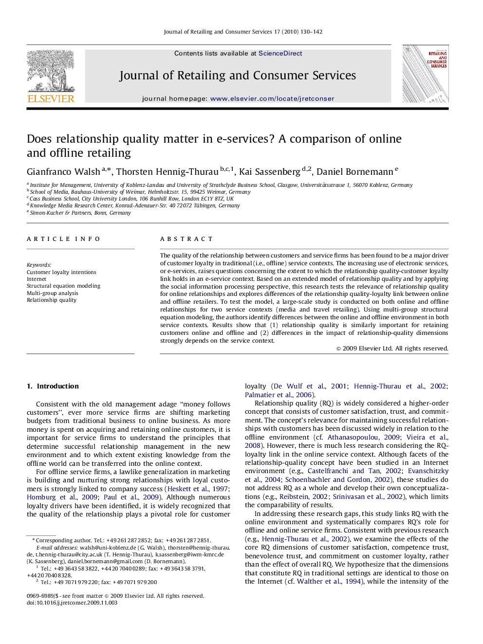 Does relationship quality matter in e-services? A comparison of online and offline retailing