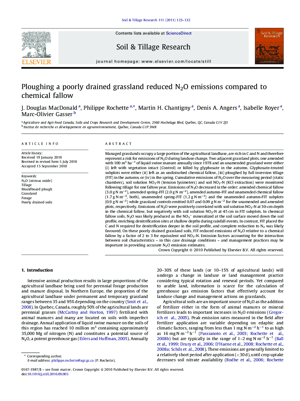 Ploughing a poorly drained grassland reduced N2O emissions compared to chemical fallow