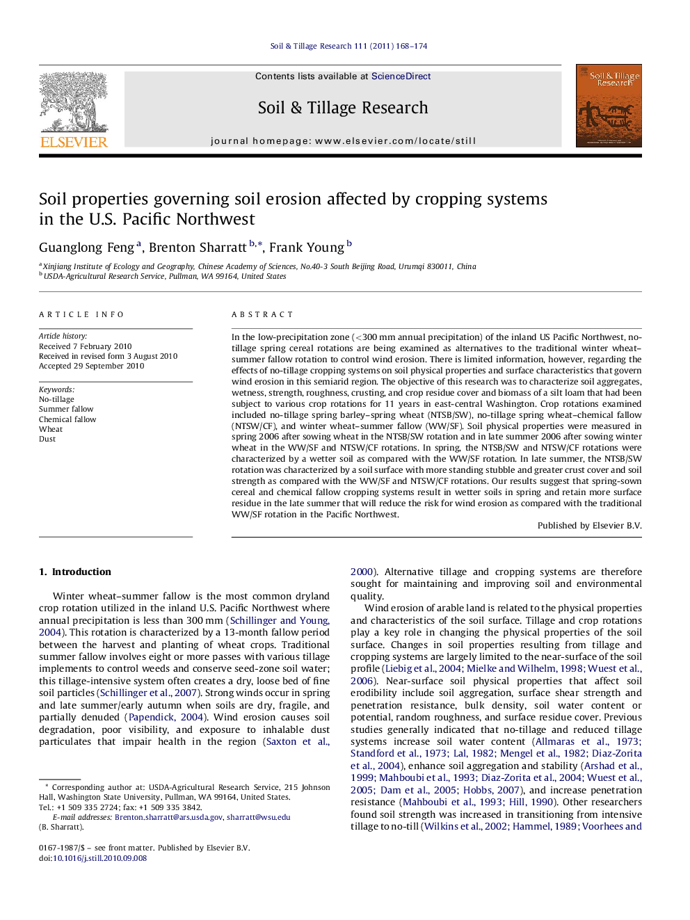 Soil properties governing soil erosion affected by cropping systems in the U.S. Pacific Northwest