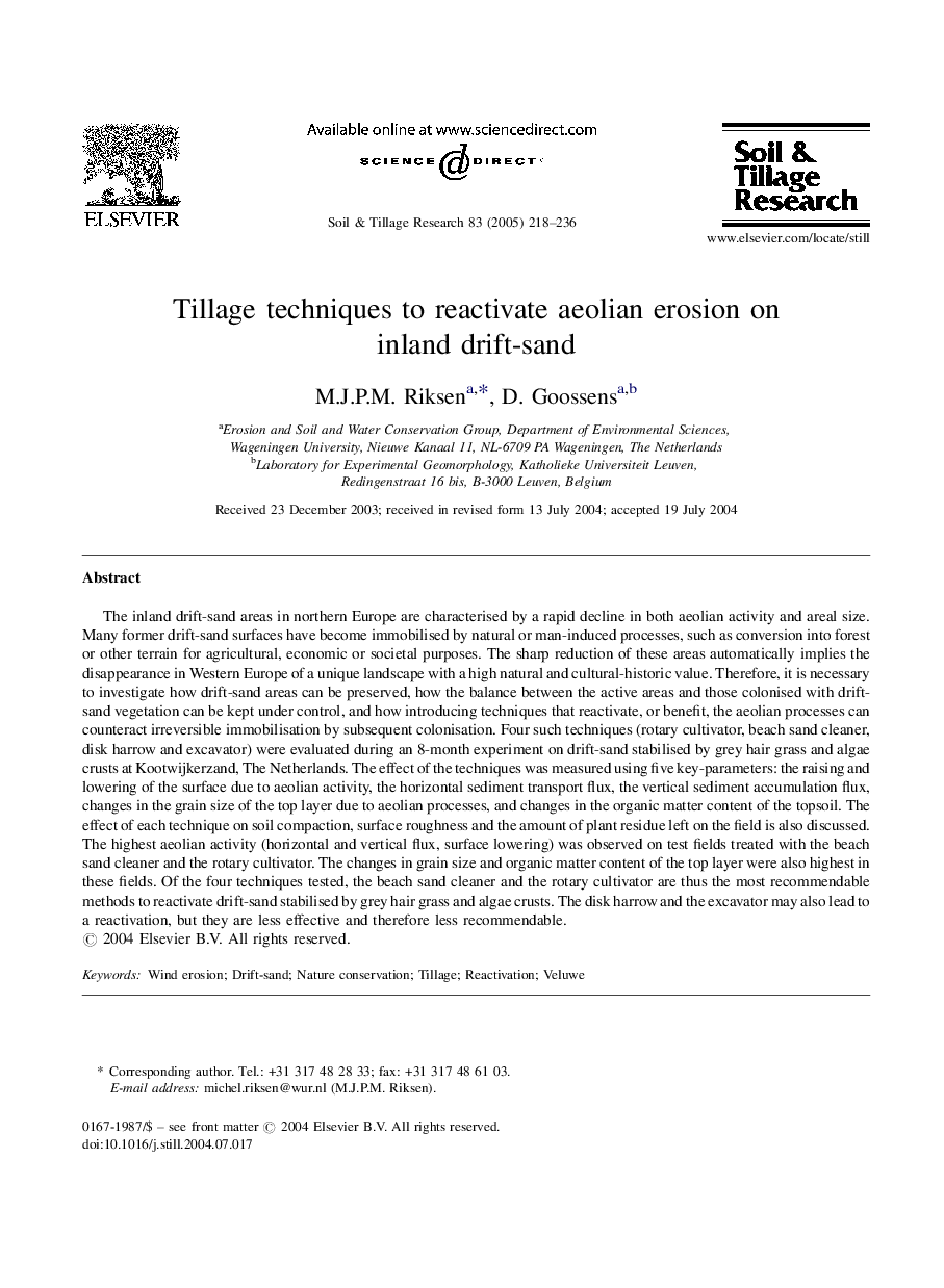 Tillage techniques to reactivate aeolian erosion on inland drift-sand