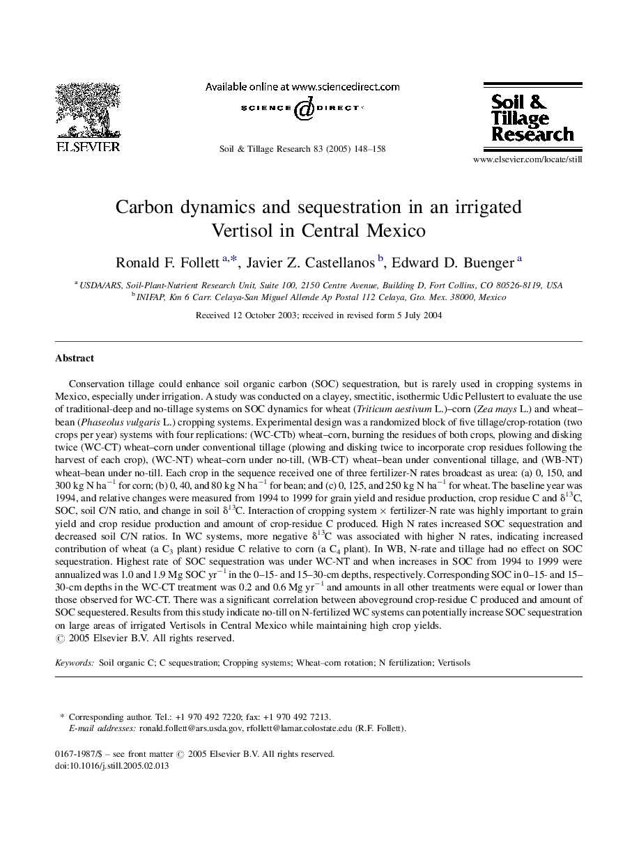 Carbon dynamics and sequestration in an irrigated Vertisol in Central Mexico