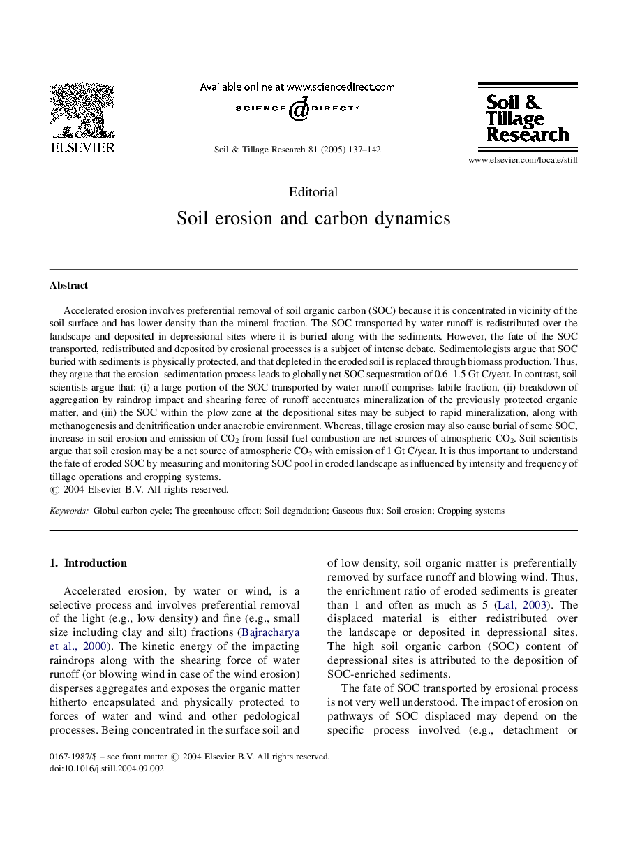 Soil erosion and carbon dynamics