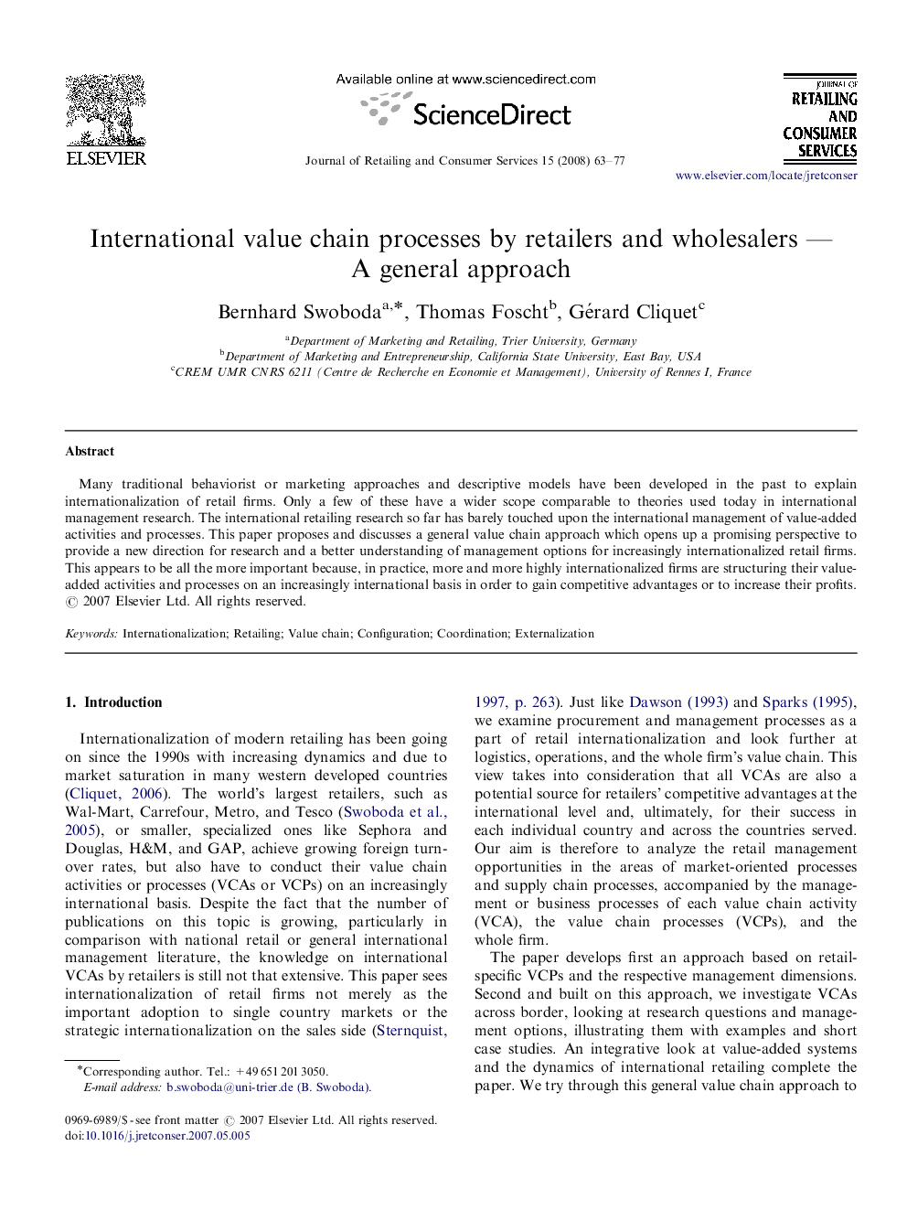 International value chain processes by retailers and wholesalers — A general approach