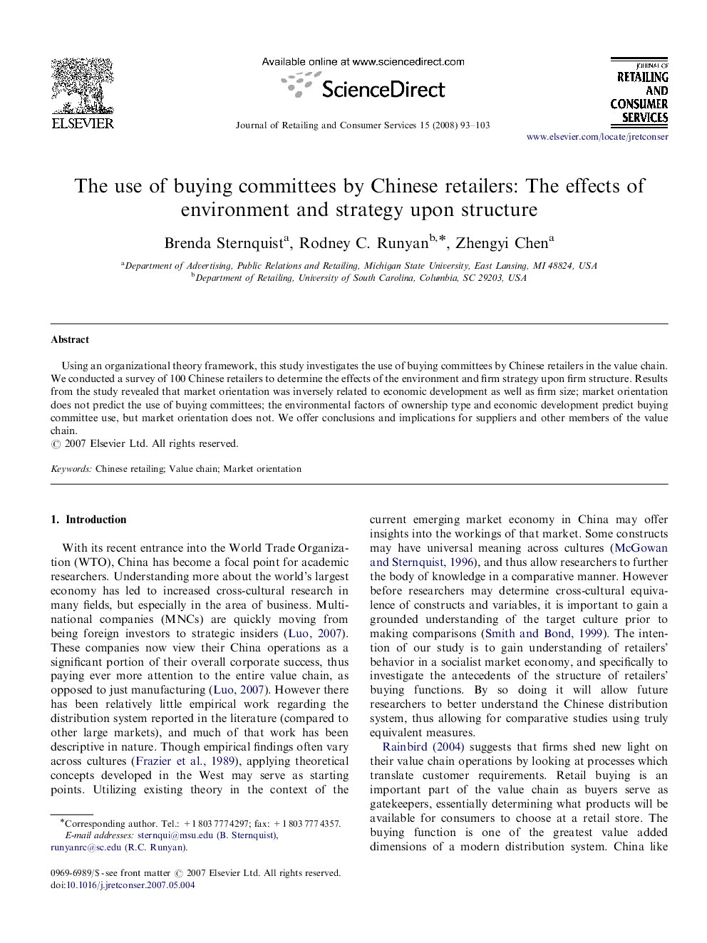 The use of buying committees by Chinese retailers: The effects of environment and strategy upon structure