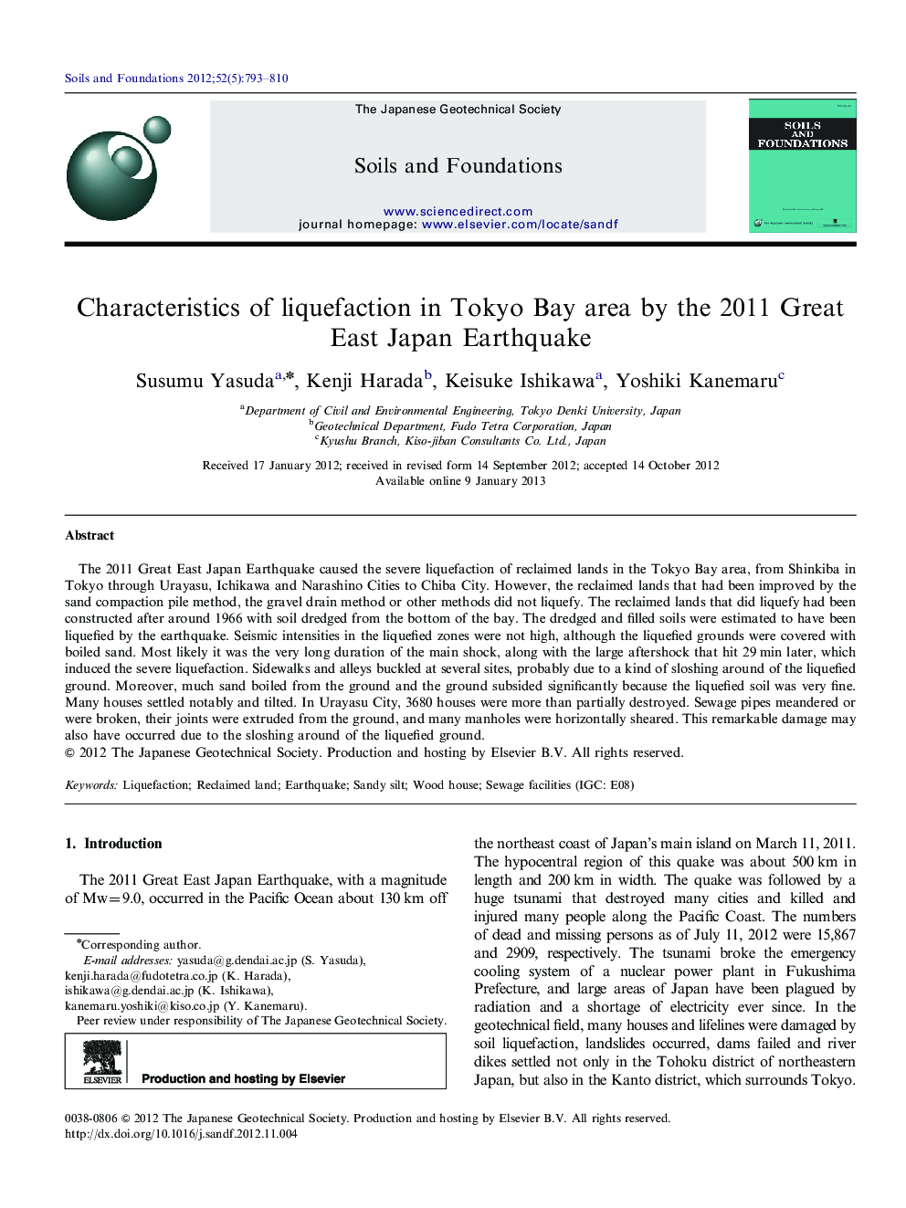 Characteristics of liquefaction in Tokyo Bay area by the 2011 Great East Japan Earthquake