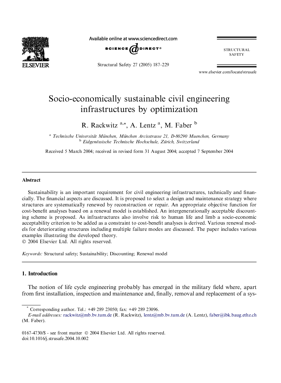 Socio-economically sustainable civil engineering infrastructures by optimization