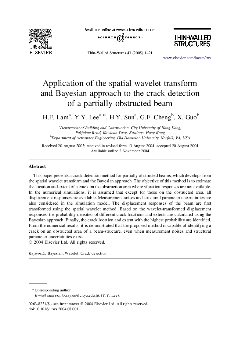 Application of the spatial wavelet transform and Bayesian approach to the crack detection of a partially obstructed beam