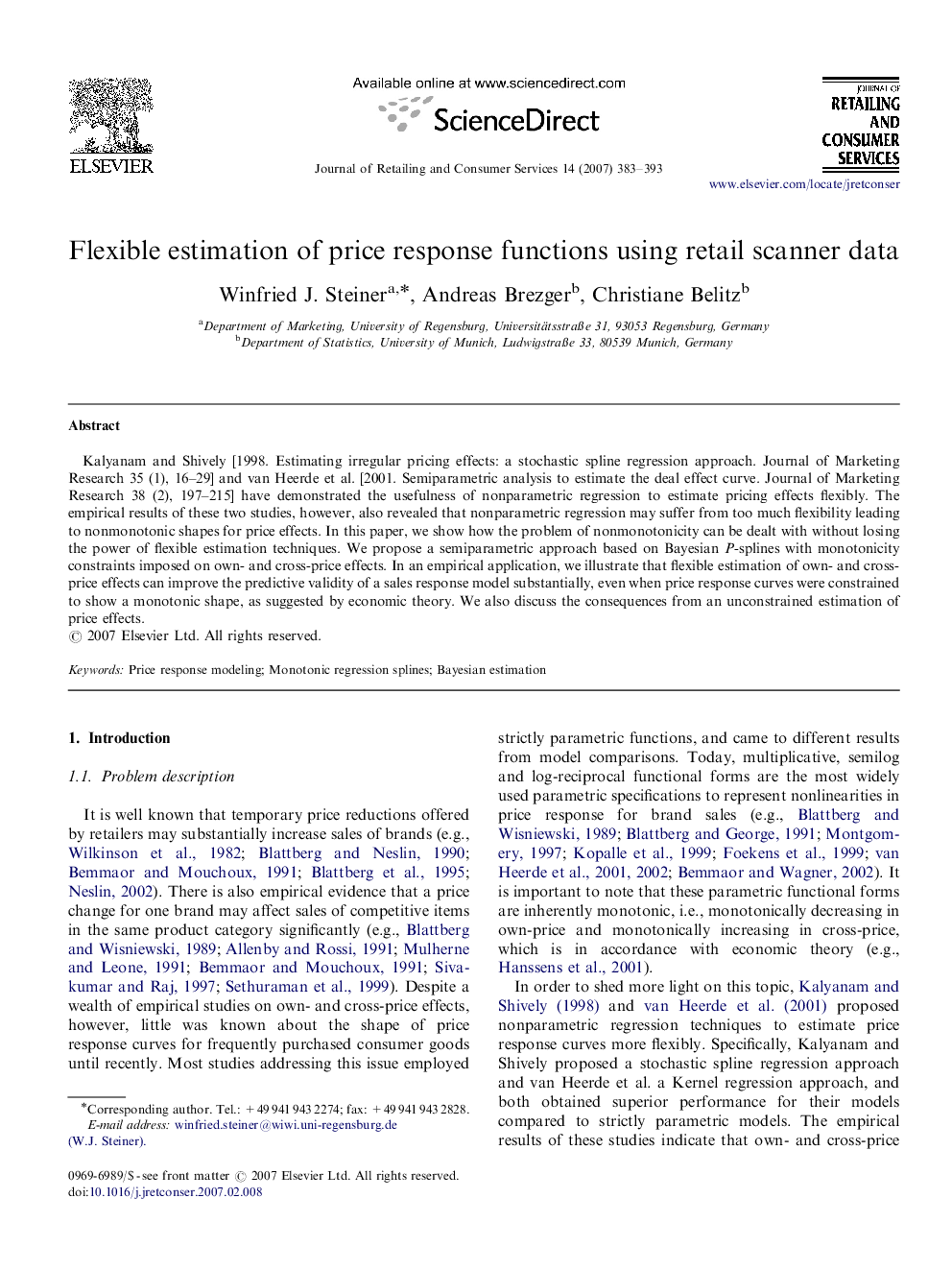 Flexible estimation of price response functions using retail scanner data