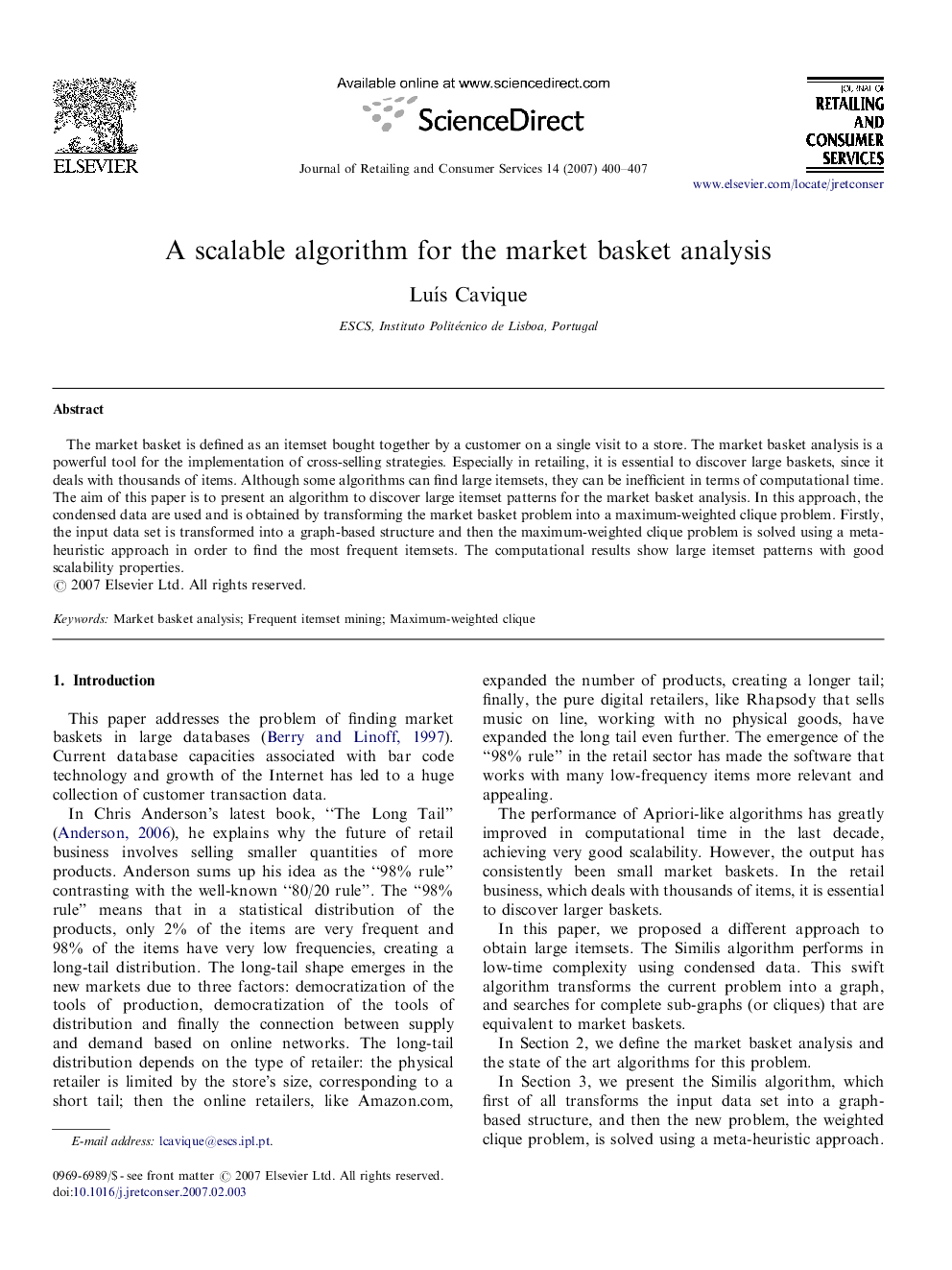 A scalable algorithm for the market basket analysis