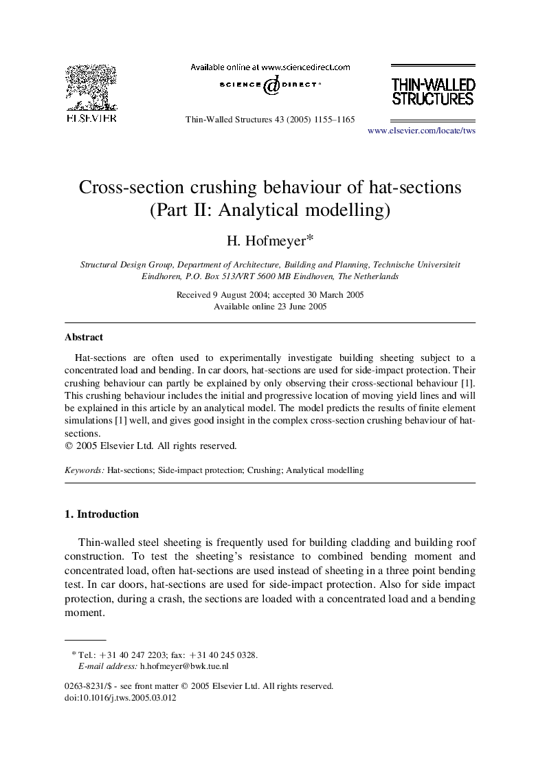 Cross-section crushing behaviour of hat-sections (Part II: Analytical modelling)