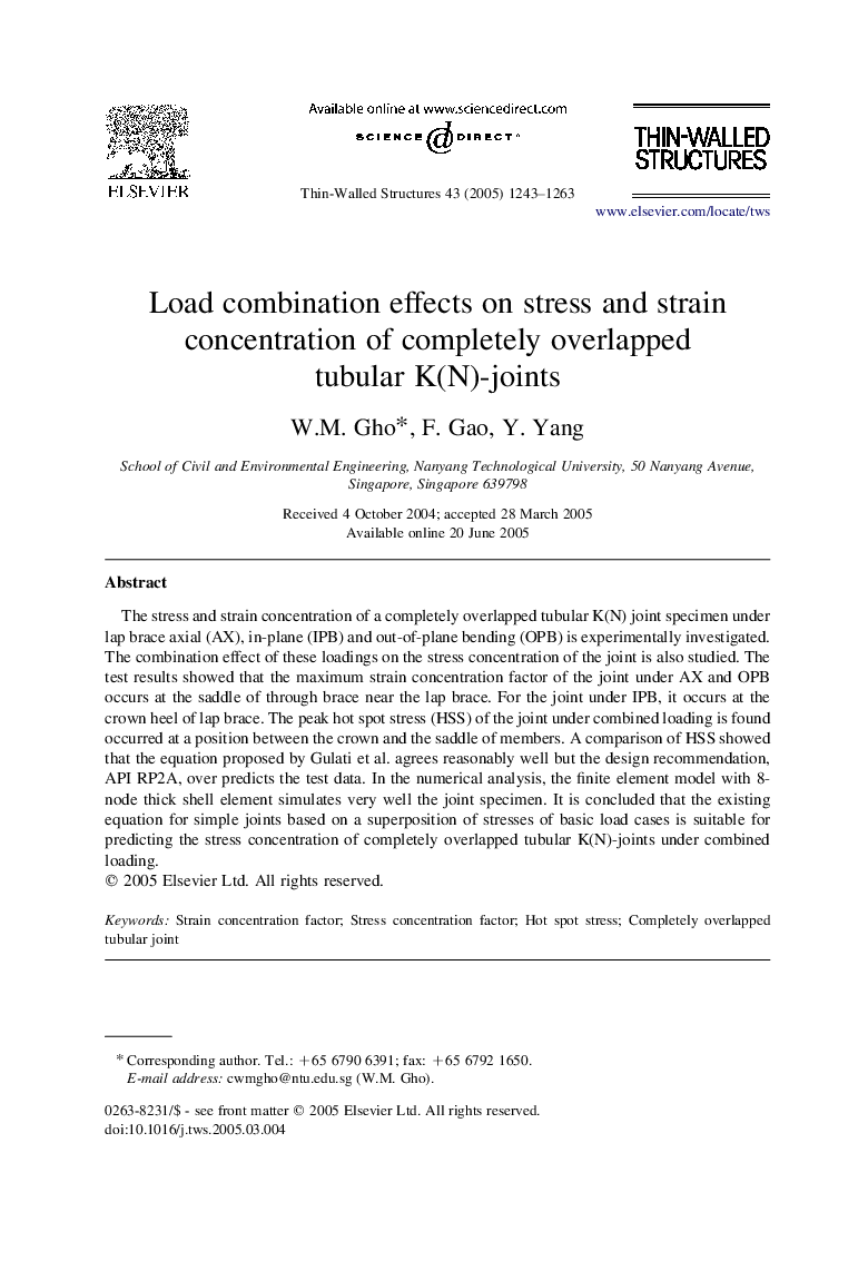 Load combination effects on stress and strain concentration of completely overlapped tubular K(N)-joints