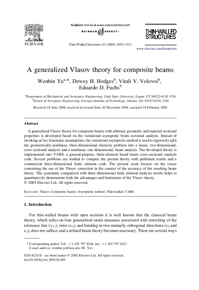 A generalized Vlasov theory for composite beams