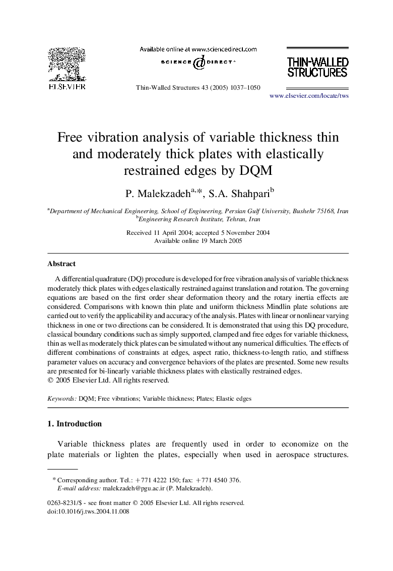 Free vibration analysis of variable thickness thin and moderately thick plates with elastically restrained edges by DQM