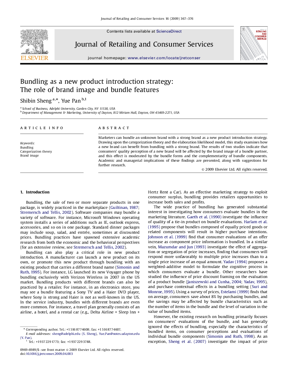 Bundling as a new product introduction strategy: The role of brand image and bundle features