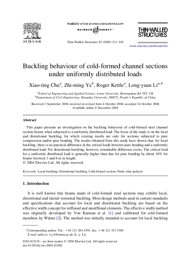 Buckling behaviour of cold-formed channel sections under uniformly distributed loads