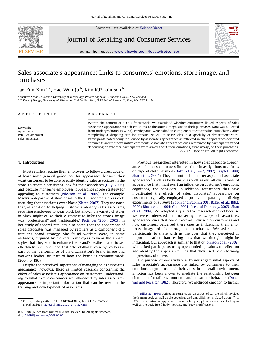 Sales associate's appearance: Links to consumers’ emotions, store image, and purchases