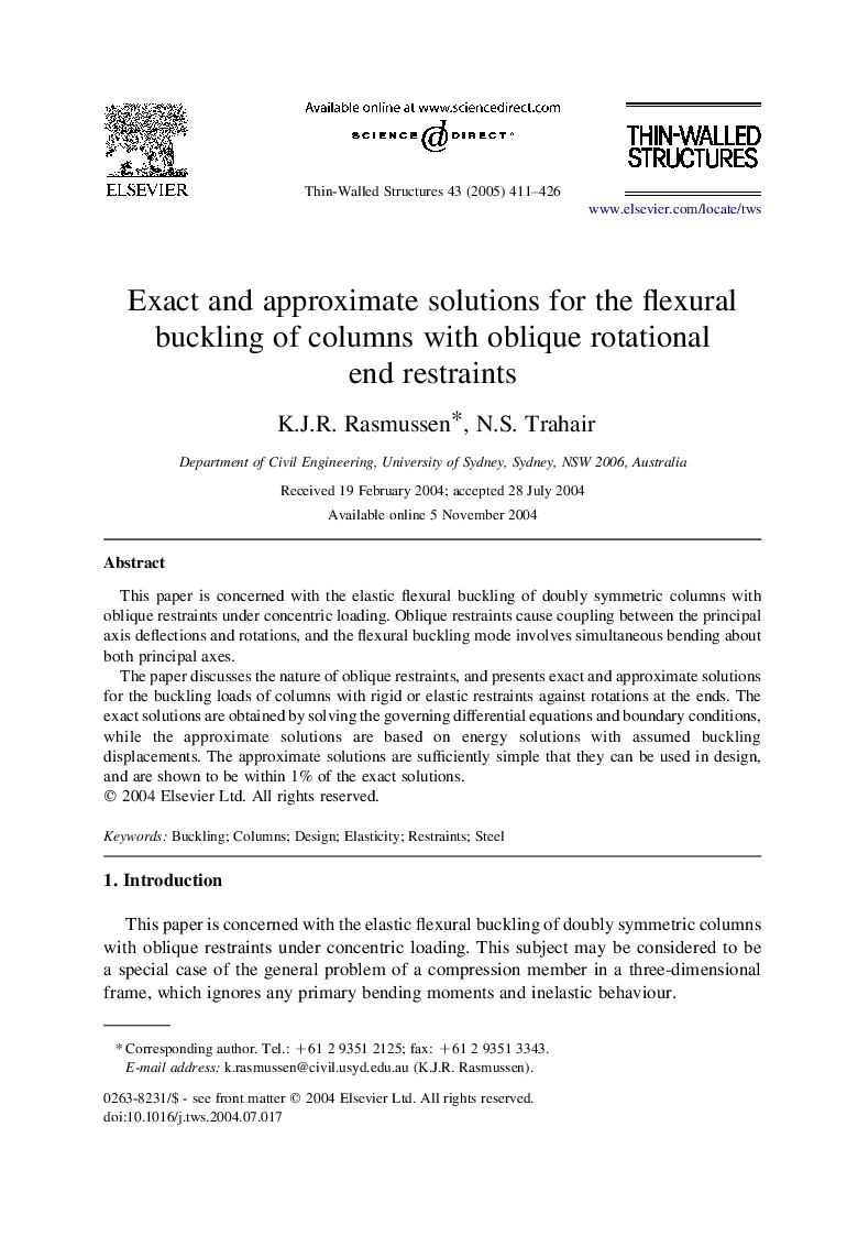 Exact and approximate solutions for the flexural buckling of columns with oblique rotational end restraints