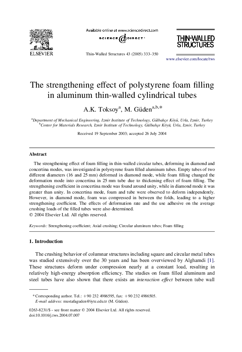 The strengthening effect of polystyrene foam filling in aluminum thin-walled cylindrical tubes