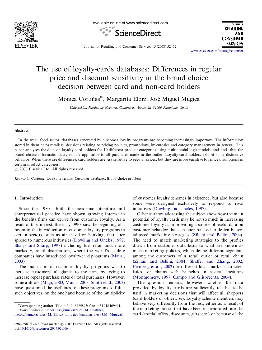 The use of loyalty-cards databases: Differences in regular price and discount sensitivity in the brand choice decision between card and non-card holders